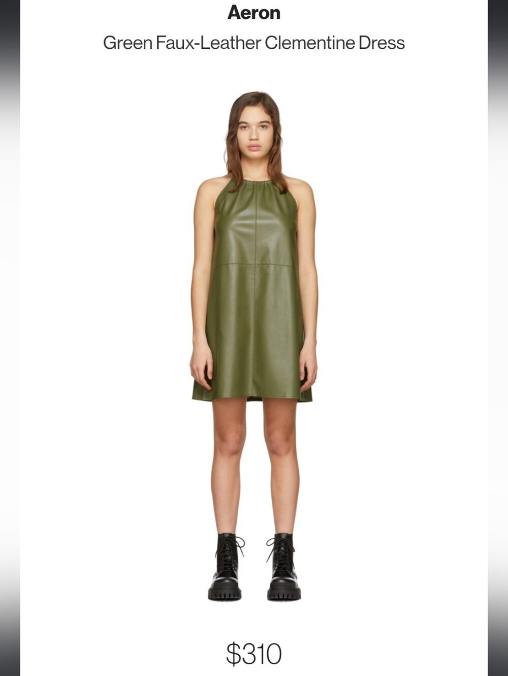 Aeron Clementine Faux-Leather Halter Dress in Olive Green